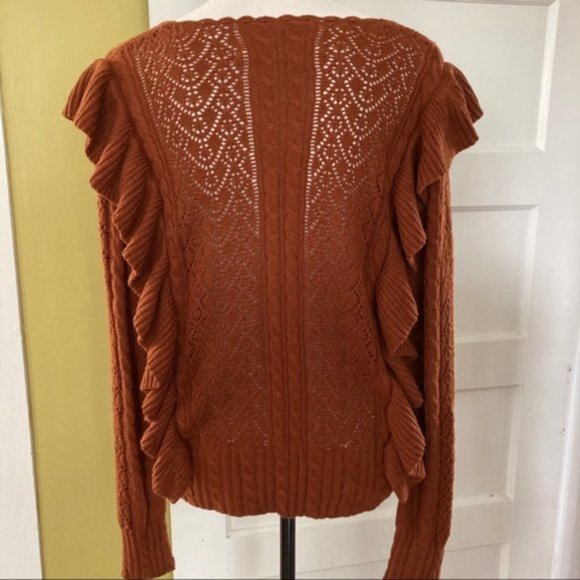 Chelsea & Violet Rust Ruffle Pointelle Sweater L - Picture 11 of 11